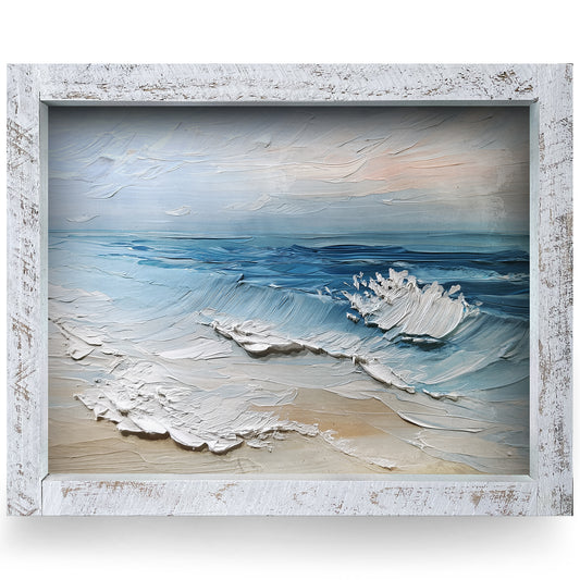 Impasto Beach Waves | Real Wood Framed Wall Art Print