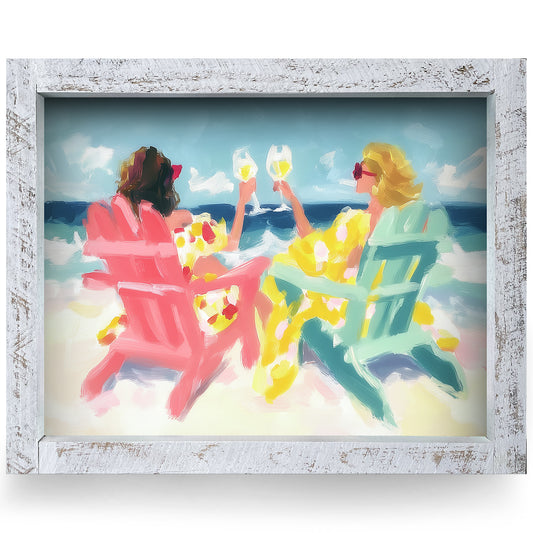 Beachside Cheers | Real Wood Framed Wall Art Print