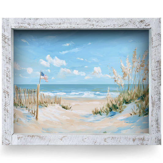 Patriotic Beach Dunes | Real Wood Framed Wall Art Print