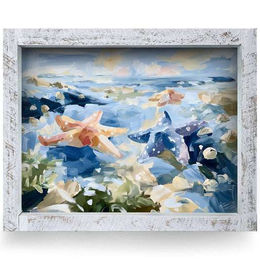 Tidal Starfish Pair | Real Wood Framed Wall Art Print