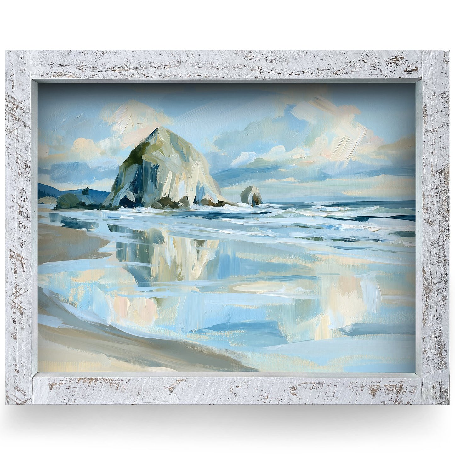 Haystack Rock Reflections | Real Wood Framed Wall Art Print