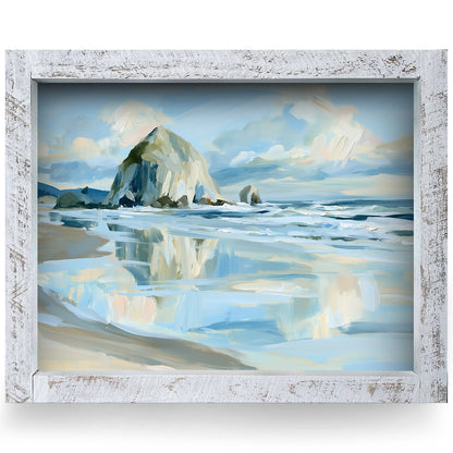 Haystack Rock Reflections | Real Wood Framed Wall Art Print