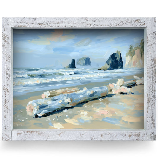 Driftwood Beach Morning | Real Wood Framed Wall Art Print