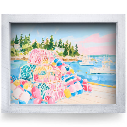 Lobster Traps by the Pines | Real Wood Framed Wall Art Print