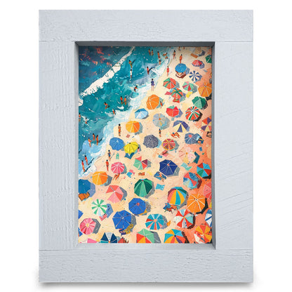 Busy Beach Umbrellas | Real Wood Framed Wall Art Print