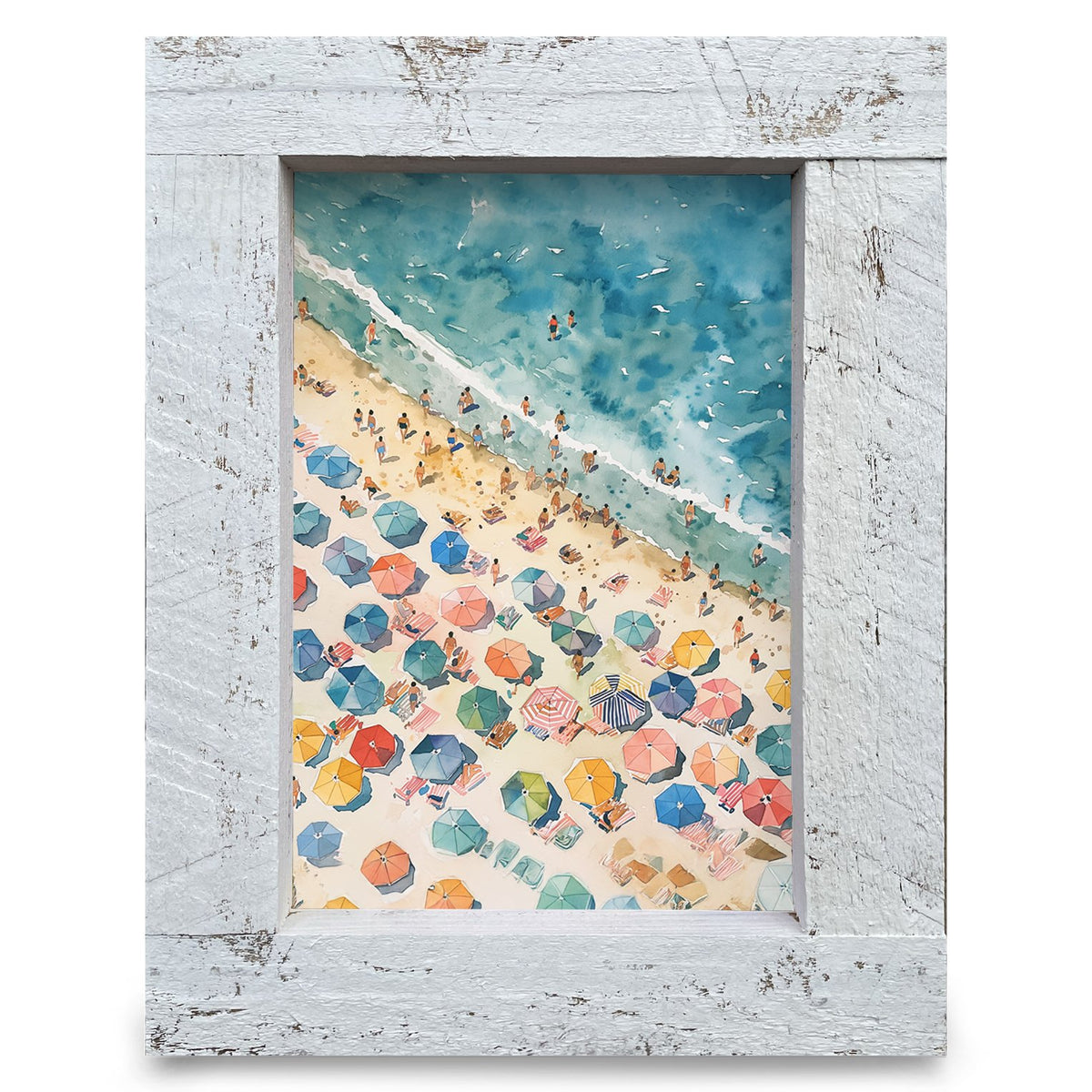 Beach Day Umbrellas | Real Wood Framed Wall Art Print