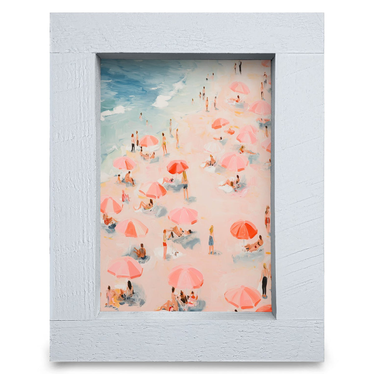 Peachy Beach Umbrellas | Real Wood Framed Wall Art Print