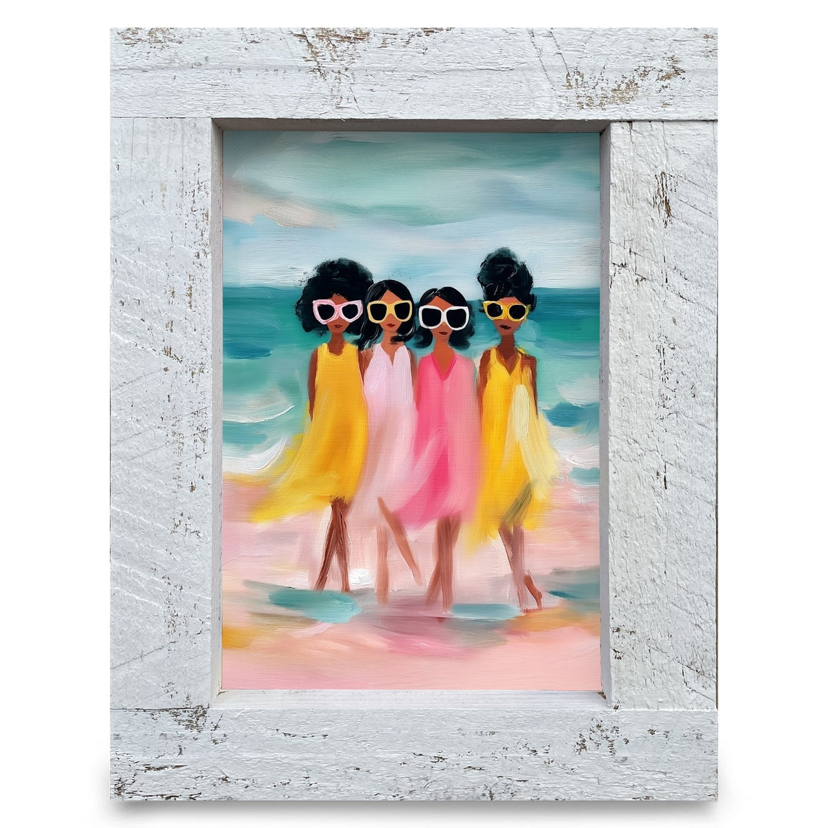 Sunny Beach Besties | Real Wood Framed Wall Art Print