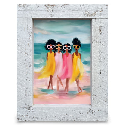 Sunny Beach Besties | Real Wood Framed Wall Art Print