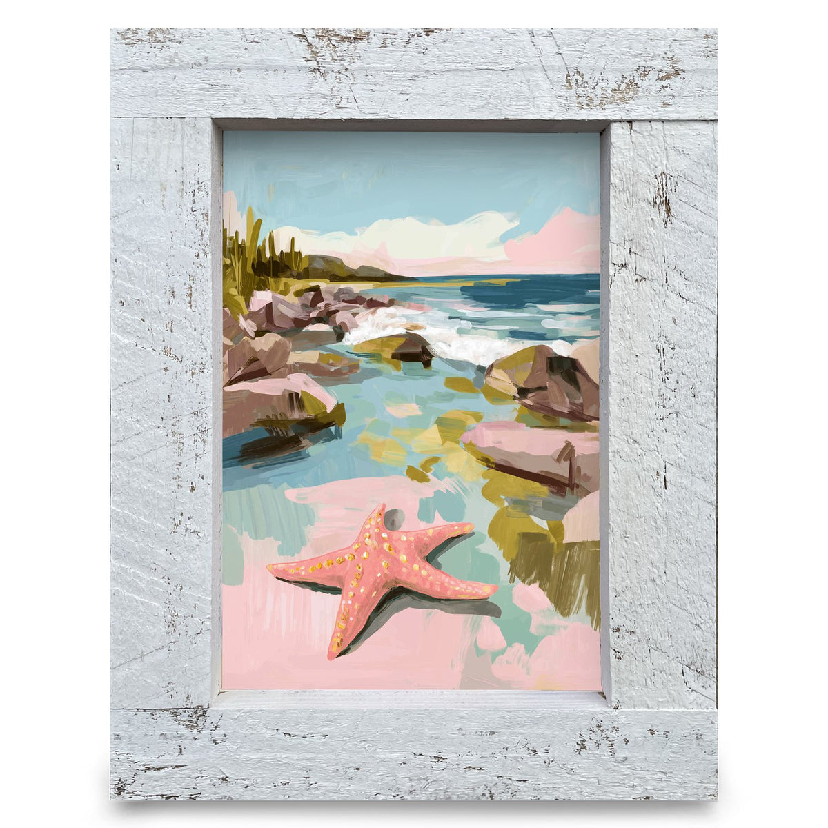 Pink Starfish Cove | Real Wood Framed Wall Art Print