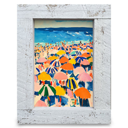 Vibrant Umbrella Beach | Real Wood Framed Wall Art Print