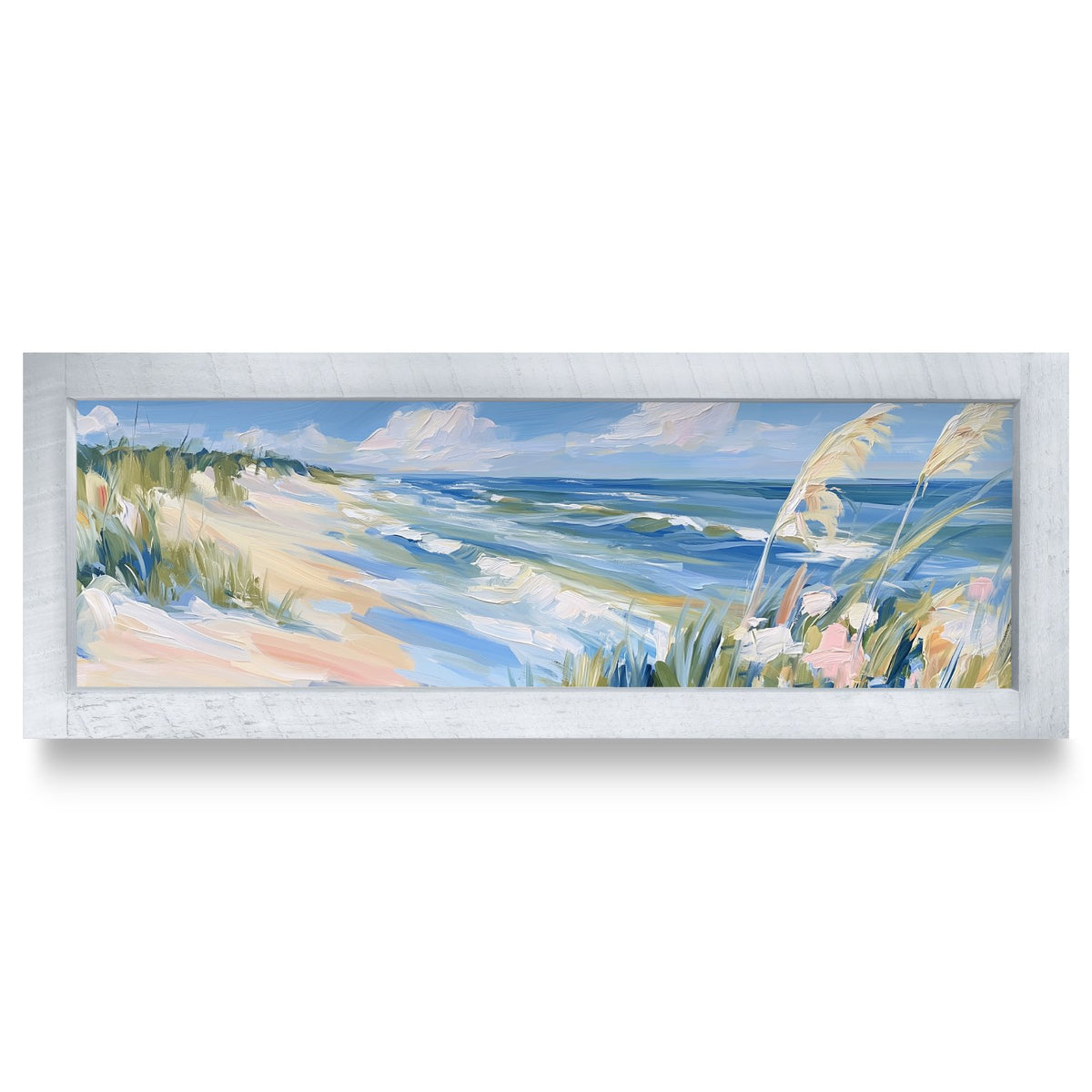 Sea Oats And Surf | Real Wood Framed Wall Art Print | Skinny