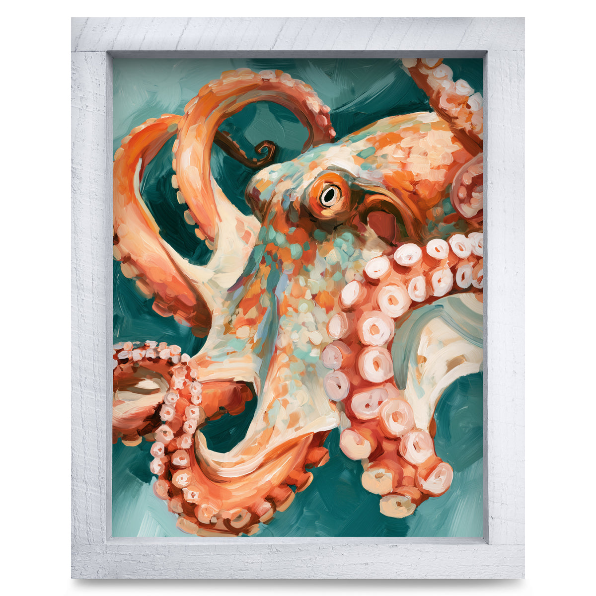 Coral Octopus | Real Wood Framed Wall Art Print