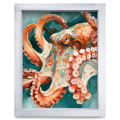 Coral Octopus | Real Wood Framed Wall Art Print