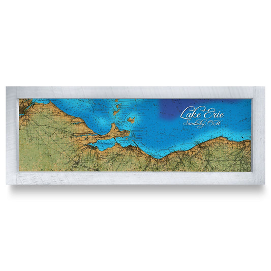 Lake Erie at Sandusky, Ohio Map | Real Wood Framed Wall Art Print