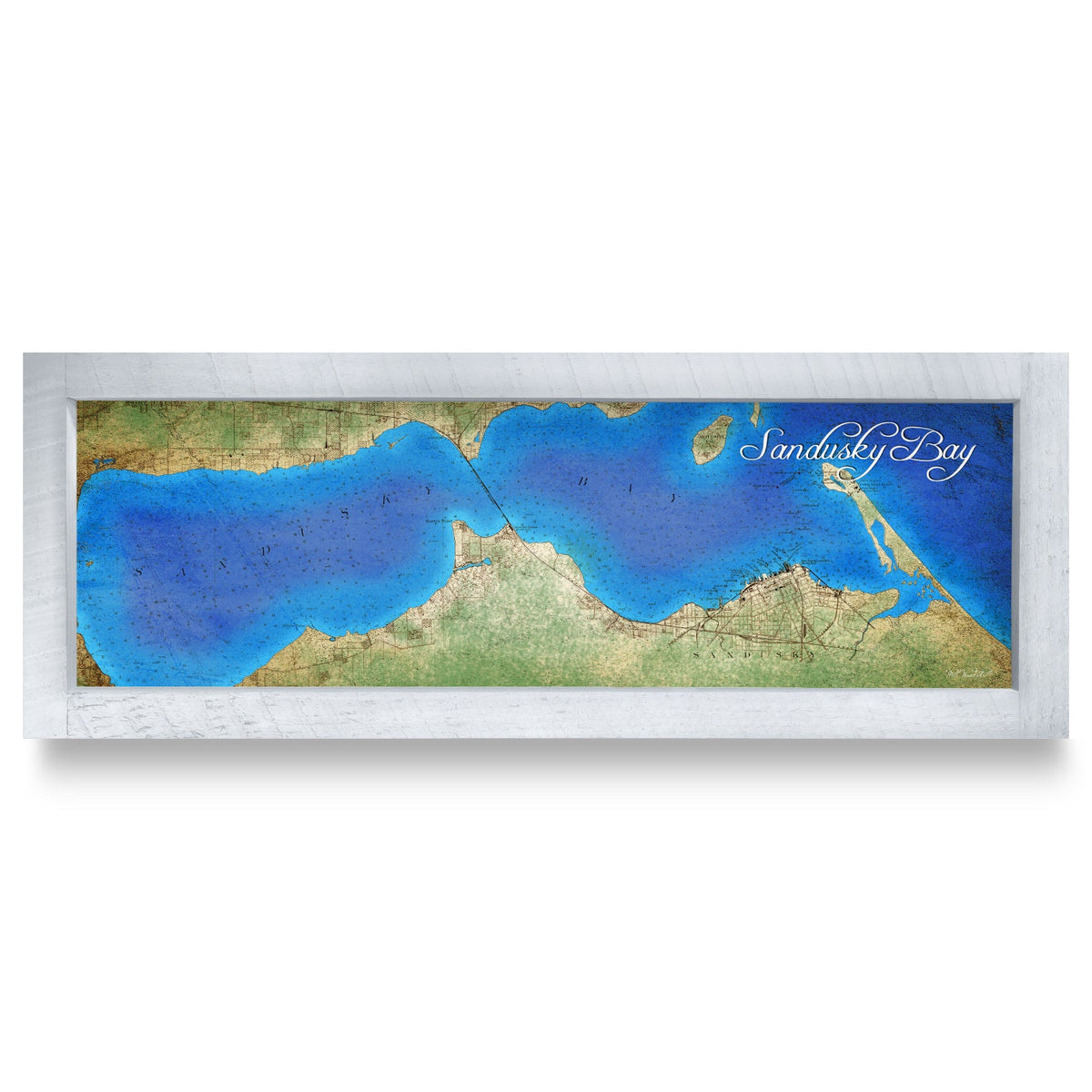 Sandusky Bay, Ohio Map | Real Wood Framed Wall Art Print