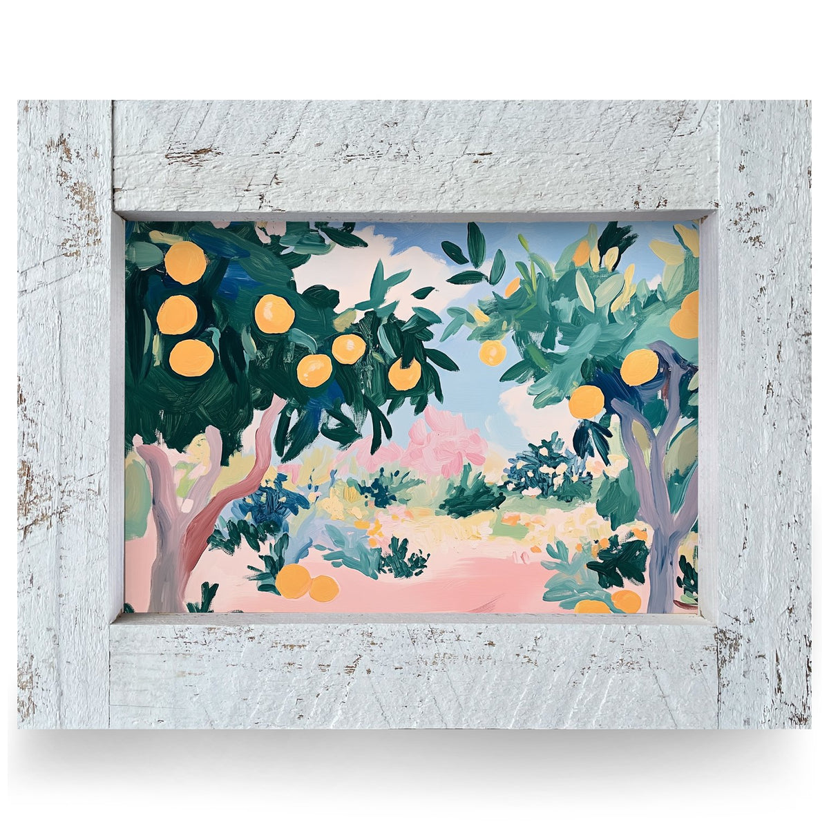 Sunny Orange Grove | Real Wood Framed Wall Art Print