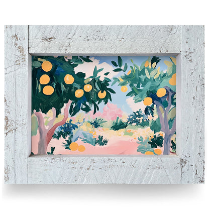 Sunny Orange Grove | Real Wood Framed Wall Art Print