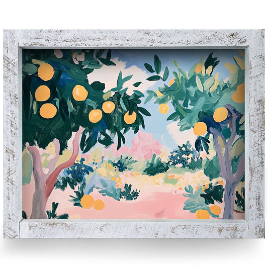 Sunny Orange Grove | Real Wood Framed Wall Art Print