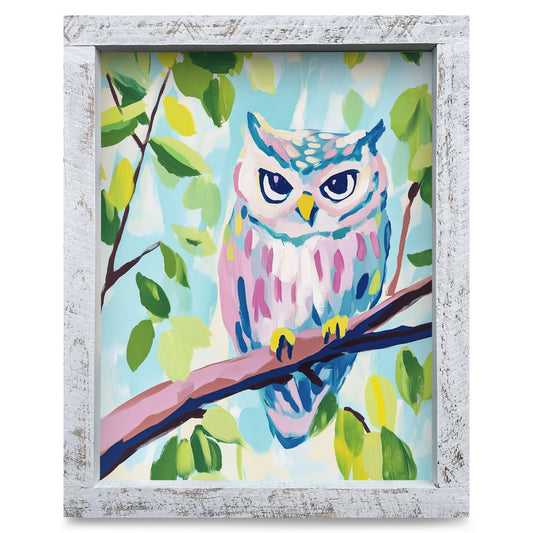 Spring Garden Owl | Real Wood Framed Wall Art Print
