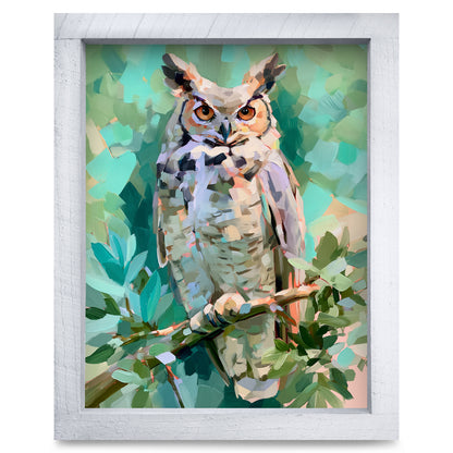 Great Horned Owl | Real Wood Framed Wall Art Print