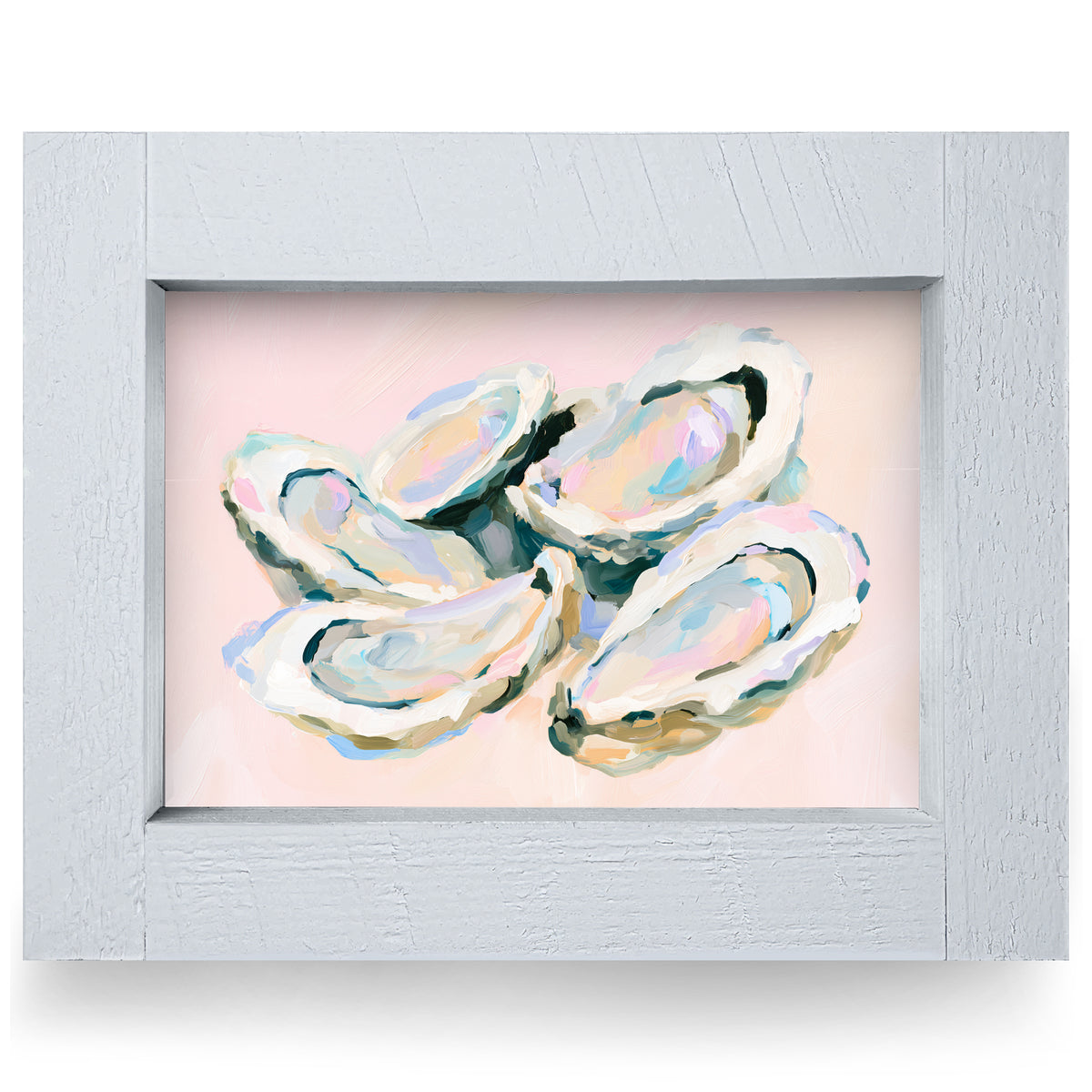 Oyster Cluster real wood framed print, rustic white frame