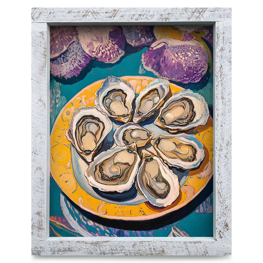 Colorful Oyster Plate | Real Wood Framed Wall Art Print