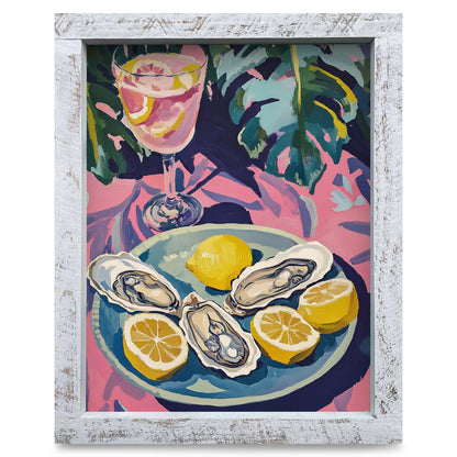 Oysters And Lemons | Real Wood Framed Wall Art Print