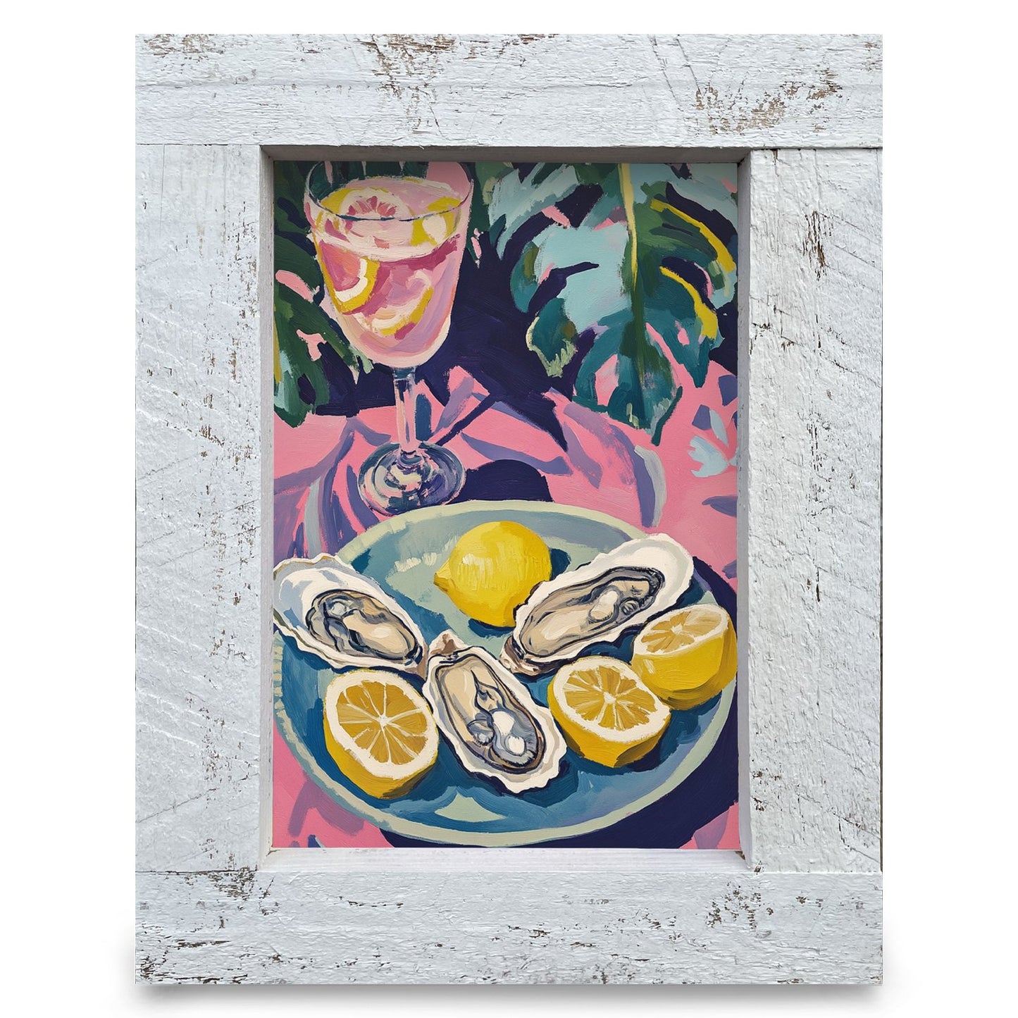 Oysters And Lemons | Real Wood Framed Wall Art Print