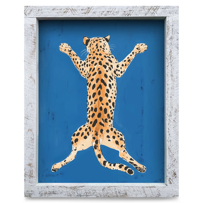 Leopard On Blue  | Real Wood Framed Wall Art Print