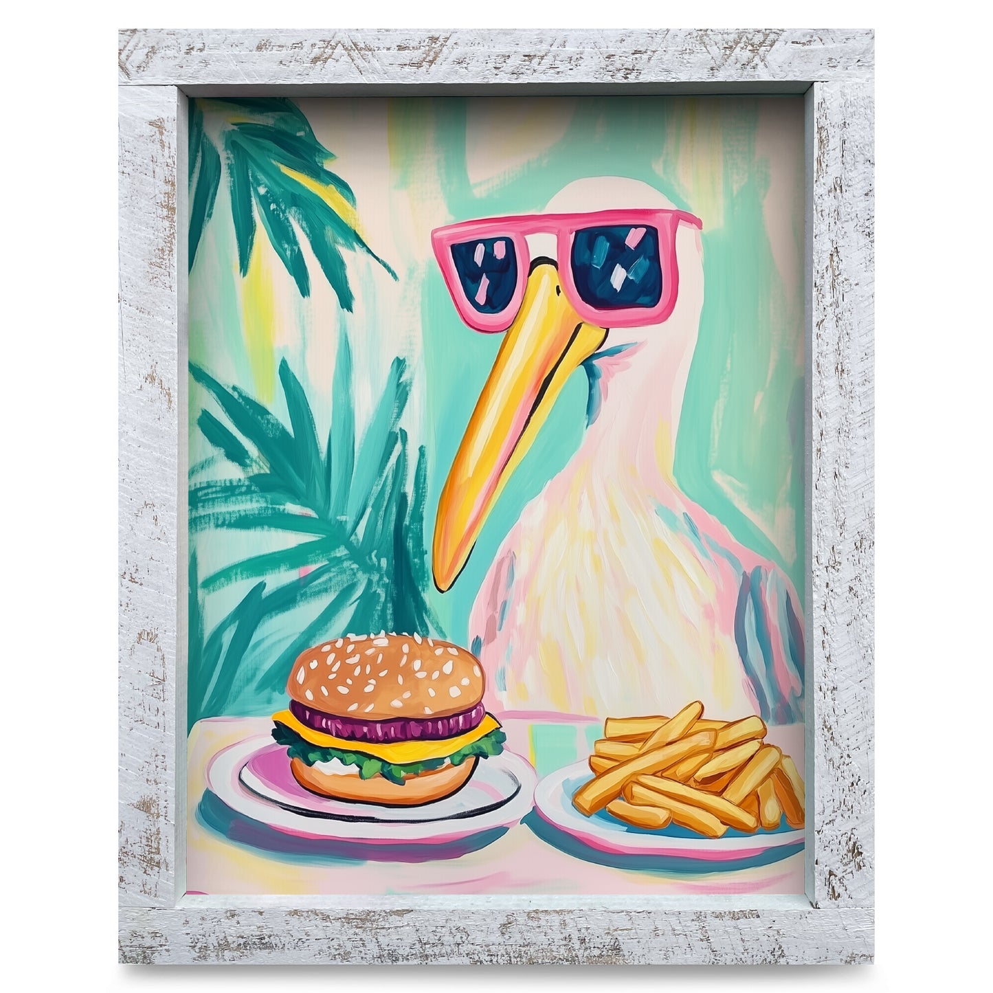 Pelican Burger | Real Wood Framed Wall Art Print