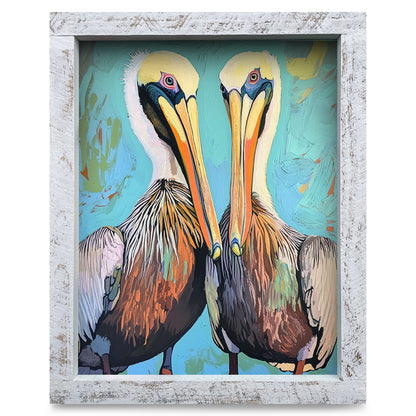 Pelican Duo | Real Wood Framed Wall Art Print