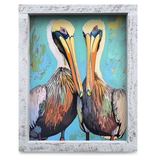 Pelican Duo | Real Wood Framed Wall Art Print