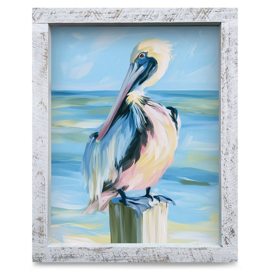 Dockside Pelican | Real Wood Framed Wall Art Print