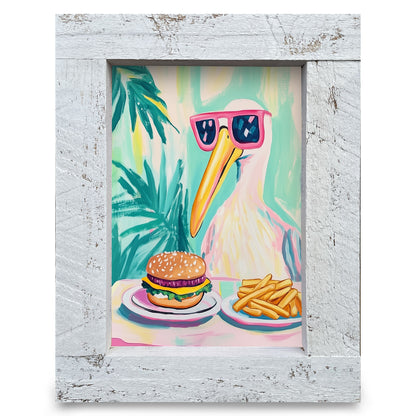 Pelican Burger | Real Wood Framed Wall Art Print