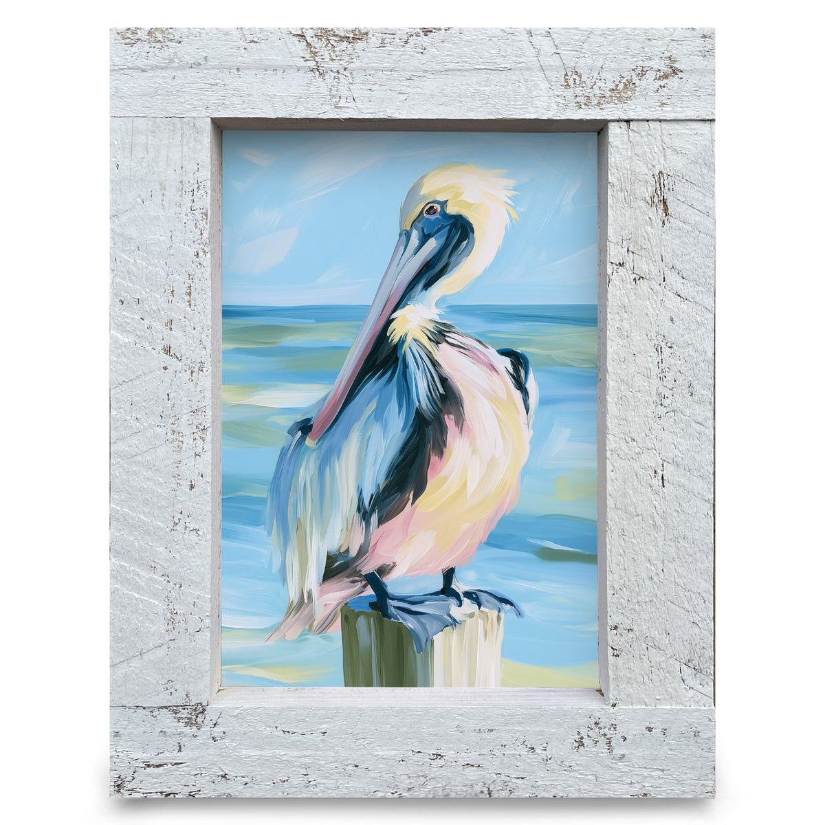 Dockside Pelican | Real Wood Framed Wall Art Print
