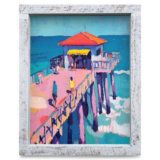 Colorful Beach Pier | Real Wood Framed Wall Art Print