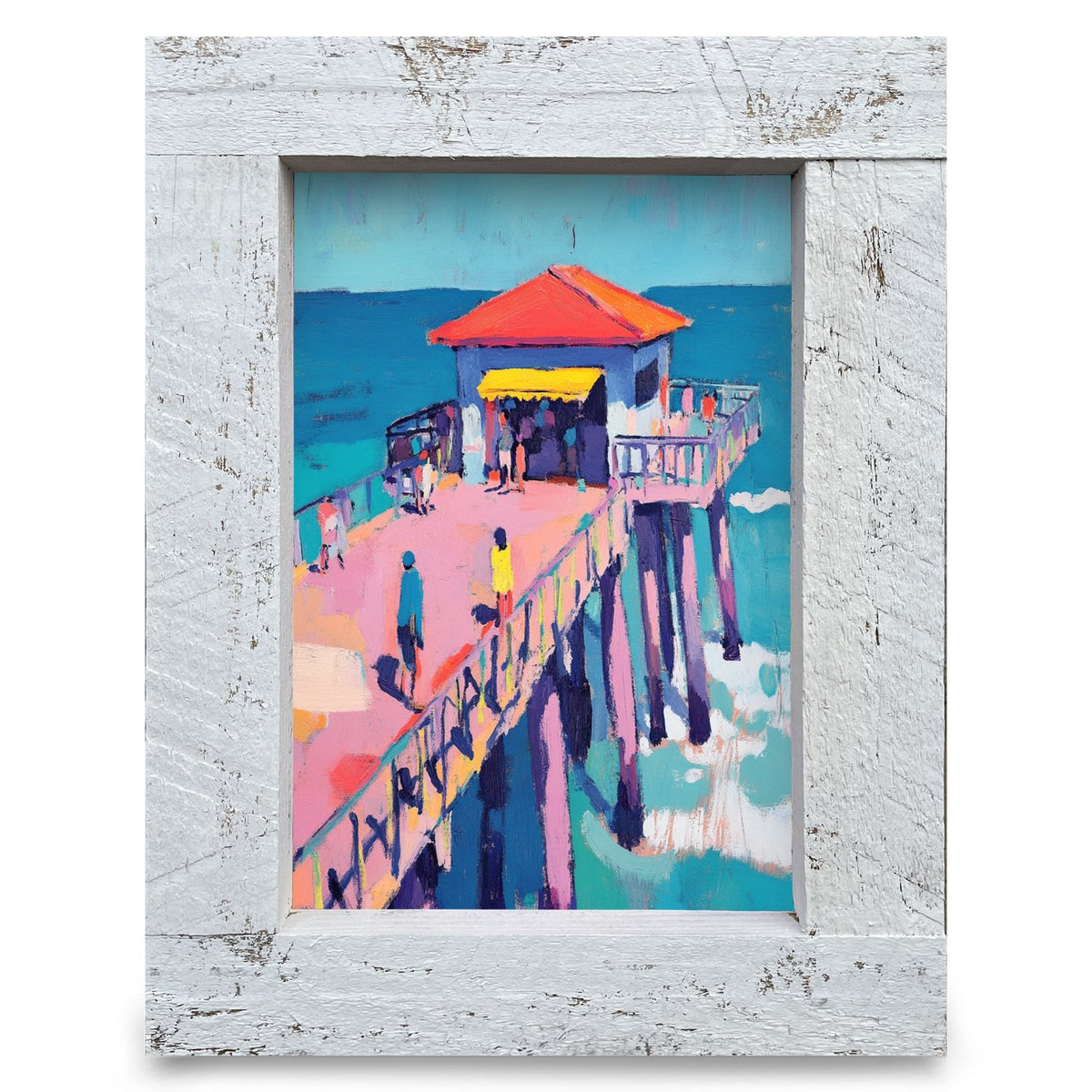 Colorful Beach Pier | Real Wood Framed Wall Art Print