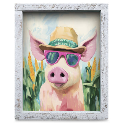 Hey Dude Pig | Real Wood Framed Wall Art Print