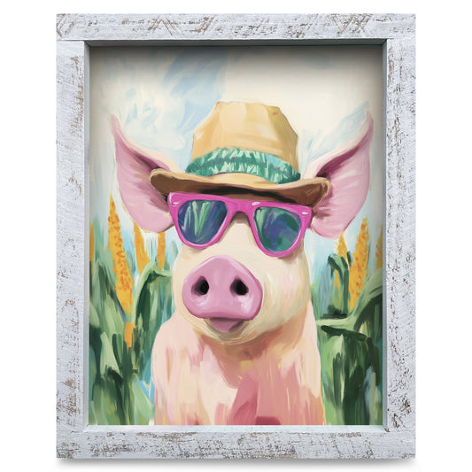 Hey Dude Pig | Real Wood Framed Wall Art Print