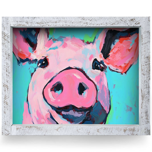 Big Bright Pig | Real Wood Framed Wall Art Print