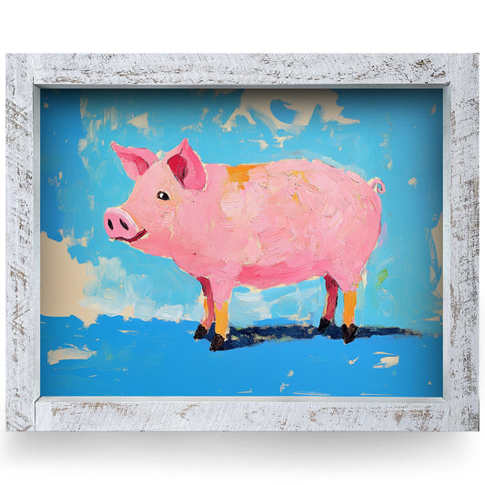 Cute Pig | Real Wood Framed Wall Art Print