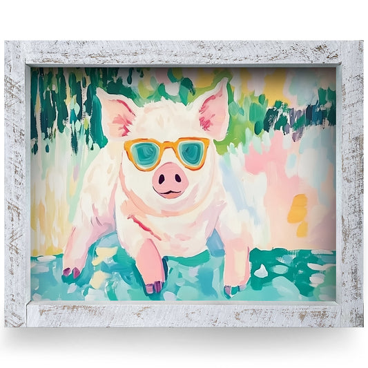 Hey Dude Pig | Real Wood Framed Wall Art Print