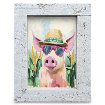 Hey Dude Pig | Real Wood Framed Wall Art Print