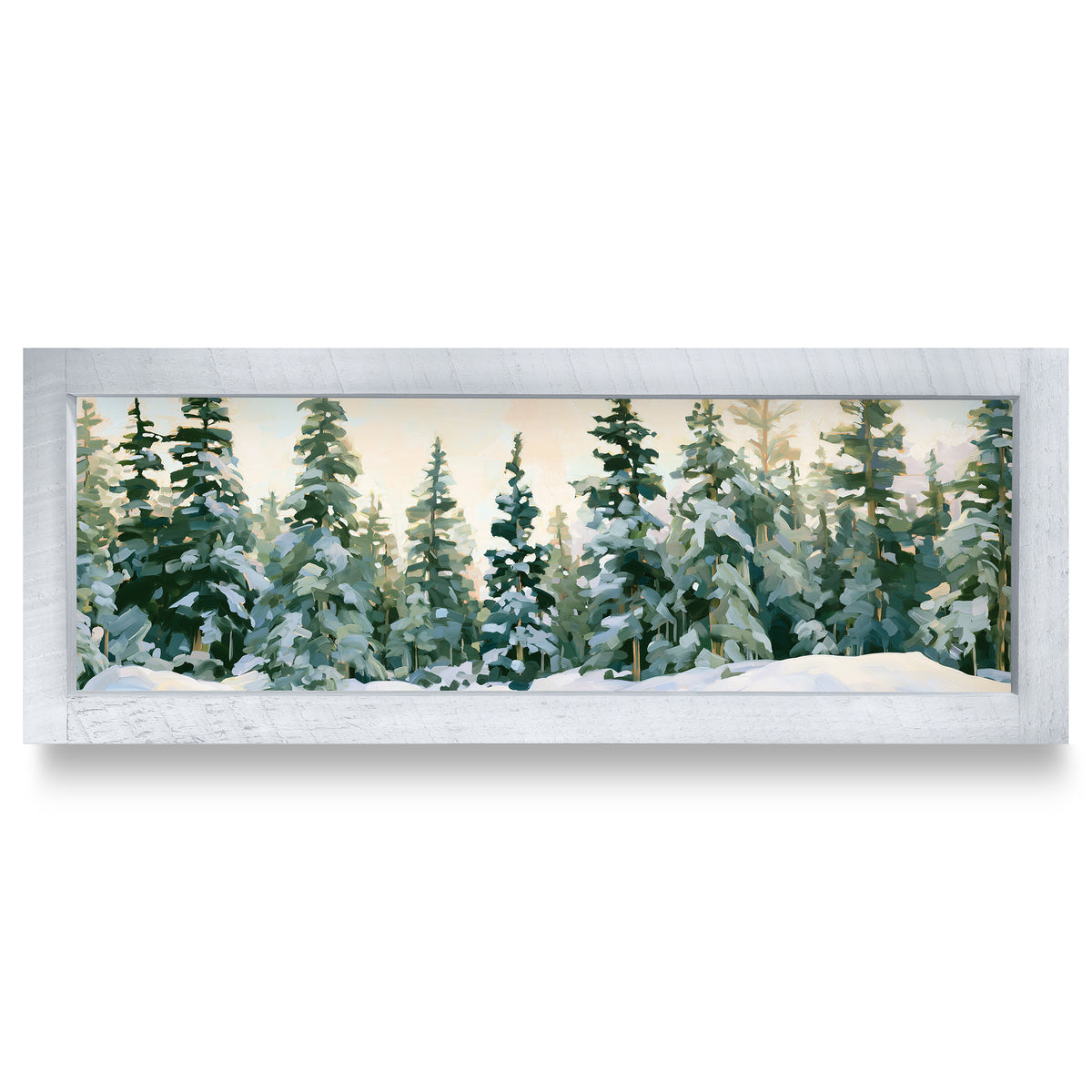 Snowy Pine Forest | Real Wood Framed Wall Art Print | Skinny