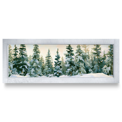 Snowy Pine Forest | Real Wood Framed Wall Art Print | Skinny