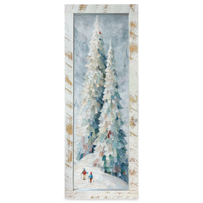Wintry Tall Pines | Real Wood Framed Wall Art Print | Skinny