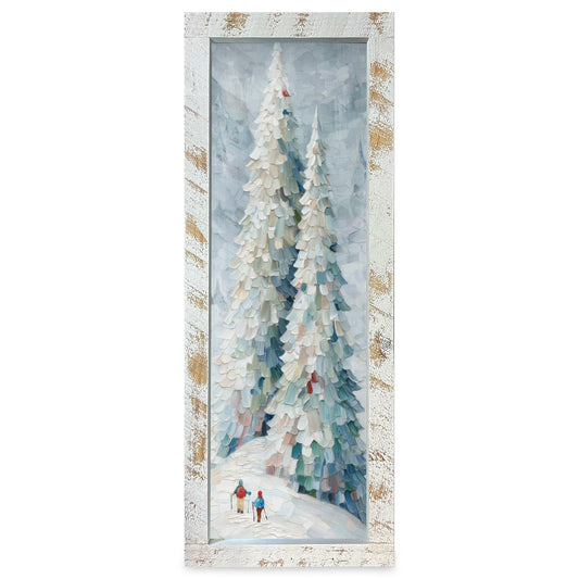 Wintry Tall Pines | Real Wood Framed Wall Art Print | Skinny