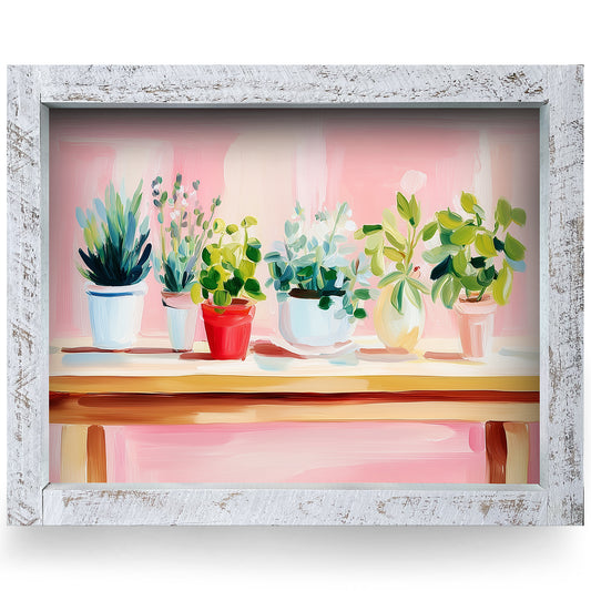 Pretty Potting Table | Real Wood Framed Wall Art Print | Horizontal