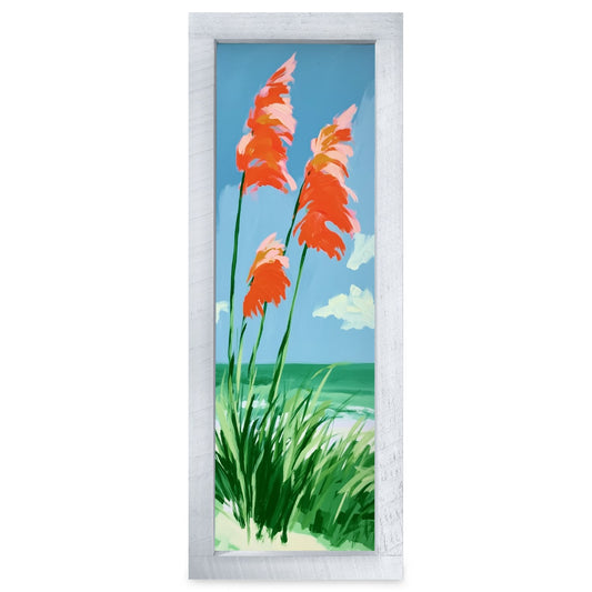 Coral Beach Grasses | Real Wood Framed Wall Art Print | Skinny
